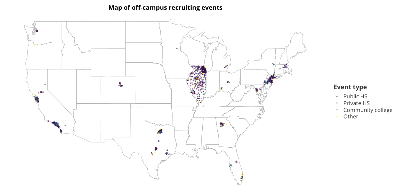 Map of off-campus recruiting events